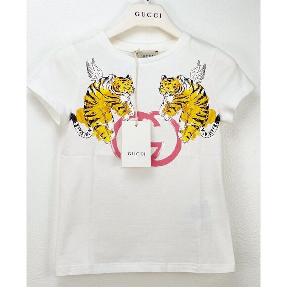 NWT Gucci KIds GG winged tiger t-shirt in white Size 4 - Picture 2 of 10